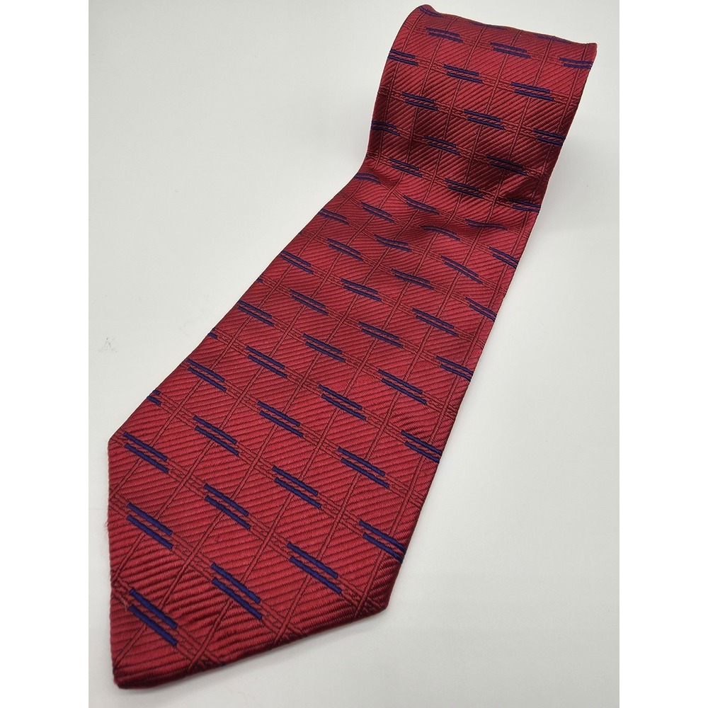 XMI Platinum 100% Silk Handmade in USA Red Blue Geometric Tie 58" x 3.75"